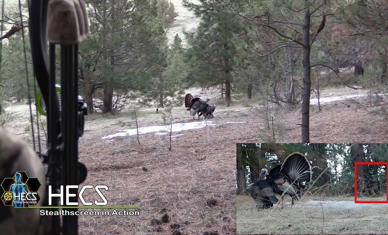 Bowhunting a turkey while wearing HECS stealthscreen